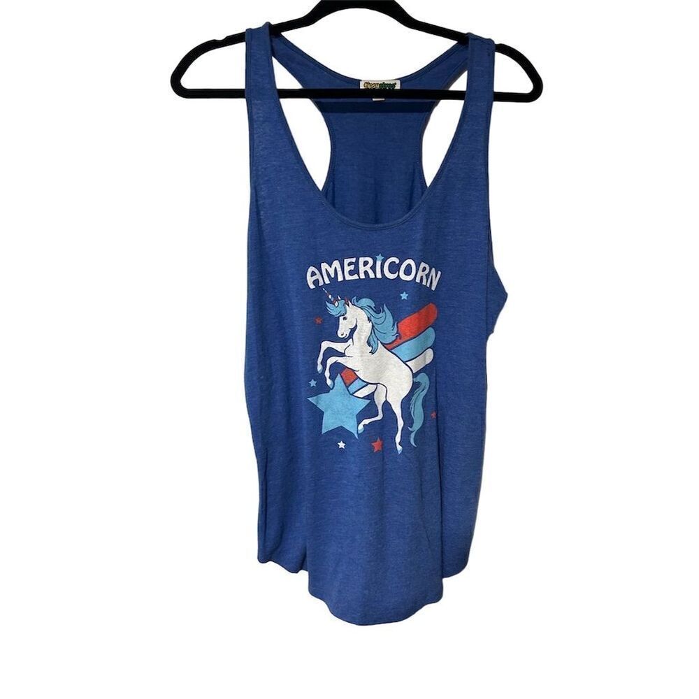 Tipsy Elves Women's Americorn Tank Top Blue Patriotic Racerback Size L